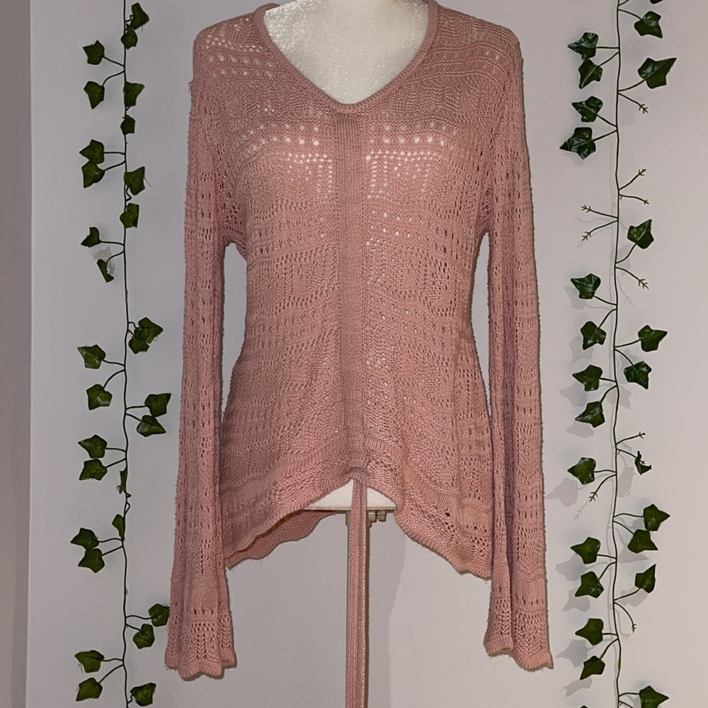 Woman's Amazon Pink Crochet Long Sleeve Sweater M - Picture 9 of 10